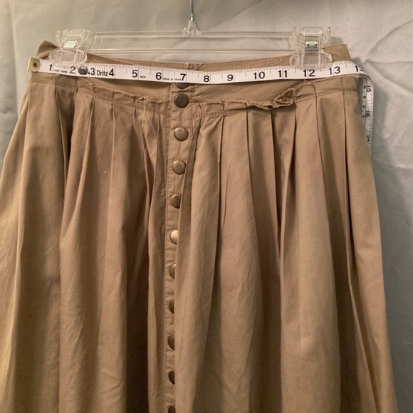 Cordelia Rayon Khaki Green Olive Brown Brass Snaps Skirt Size Small - Picture 7 of 8